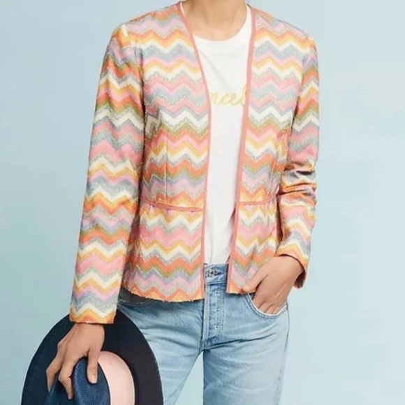 Anthropologie Blank London Metallic Chevron Jacket Blazer - Picture 2 of 9